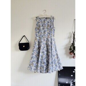 Anni Coco Sleeveless Dress Woman's M Blue Paisley A Line Midi Summer Spring